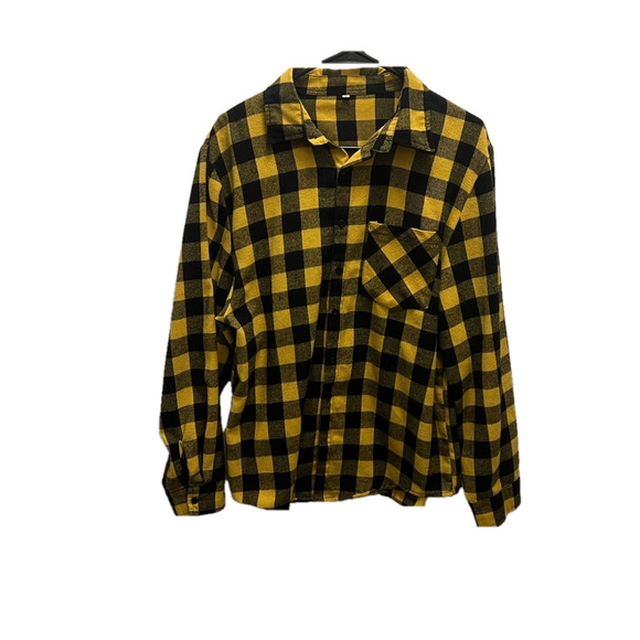 Oversized Flannel Yellow and Black Buffalo Plaid Shacket Style (shirt + jacket) - Picture 3 of 7